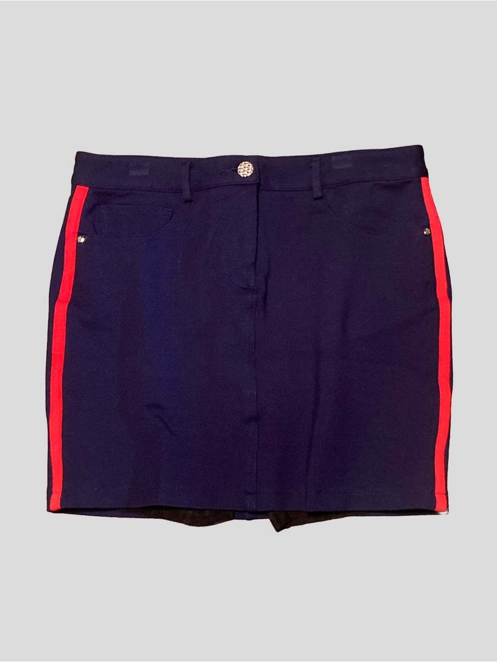 Movetes Stretch Heavyweight Ponte Knit Lizie Skort, Admiral Navy/Poppy Red, Sz 6